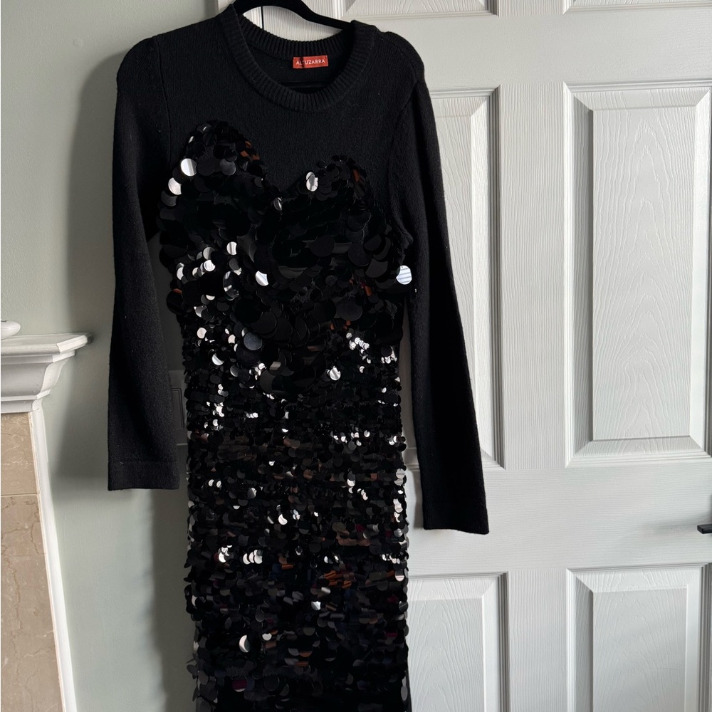 Altuzarra Black Wool Wynnifred Sequin Long Sleeve Midi Dress